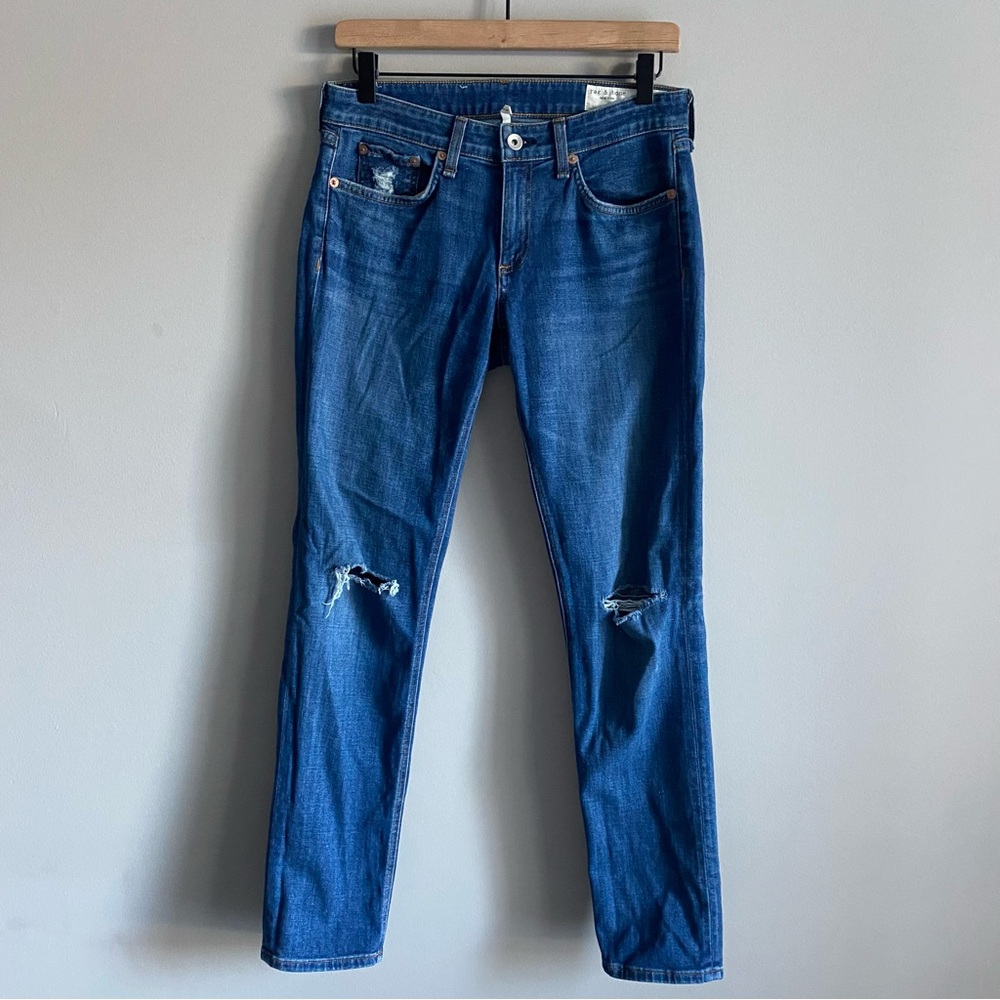 Rag & Bone Dre Low Rise Slim Boyfriend Mid Rise Stretch Medium Wash Jeans 25 EUC